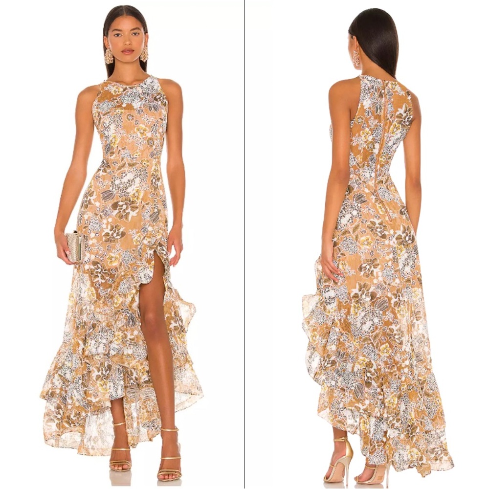 NWT Bronx And Banco Sicilia Ruffle Floral Dress Slit SZ S Wedding Semi Formal